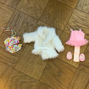 American Girl Ballerina Set Floral Bathing Suit Set And Fuzzy White Coat